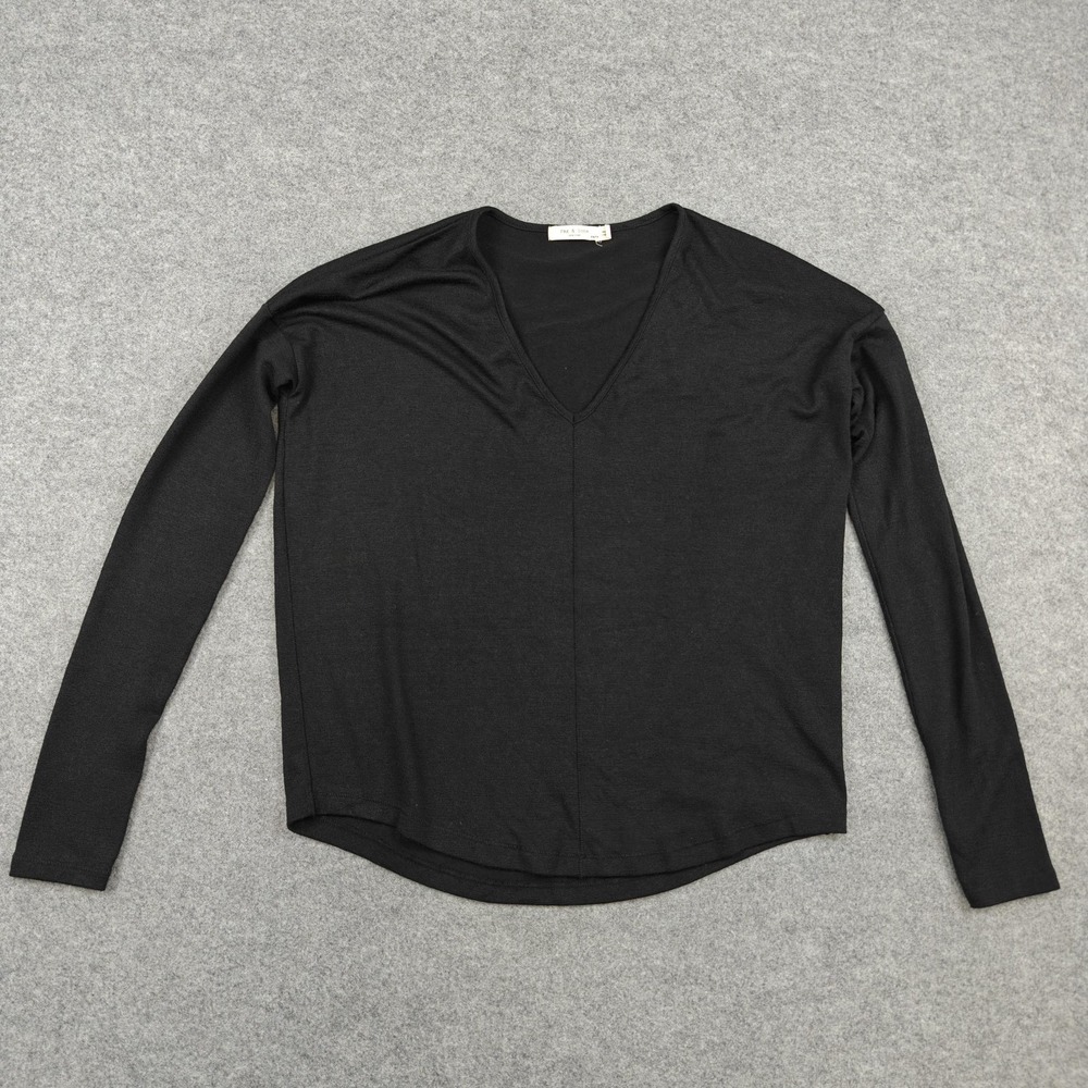 Rag & Bone Shirt Womens XS Black V Neck‎ Long Sleeve Jersey Lightweight Top